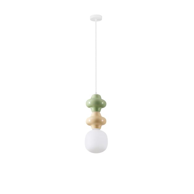 Nova Luce Clio - lampe suspendue - Ø 18 x 215 cm - vert, jaune, blanc et verre opale