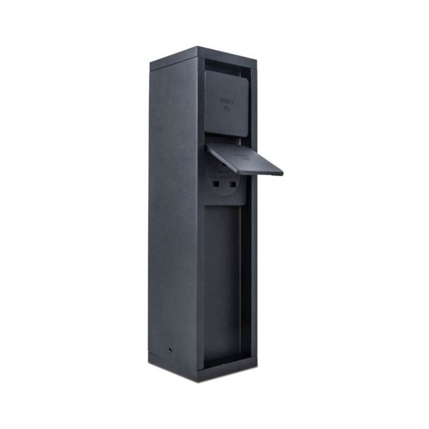 Lutec Mains - poteau avec prises - 8 x 8 x 31 cm - IP54 - noir mat - prises de terre à 2 pôles (version française et belge)