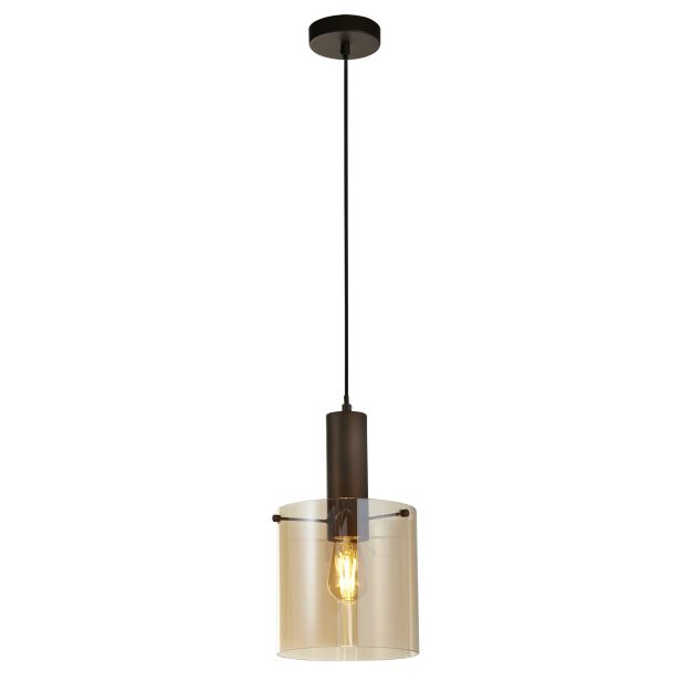 Searchlight Sweden - lampe suspendue - Ø 22 x 120 cm - moka et ambre