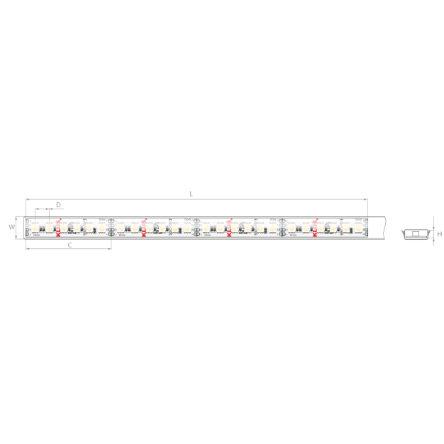 Klus bande LED - 1 cm de large, 500 cm de long - 24Vdc - dimmable - 19,2W LED par mètre - 120 LEDs par mètre - IP65 - RGB