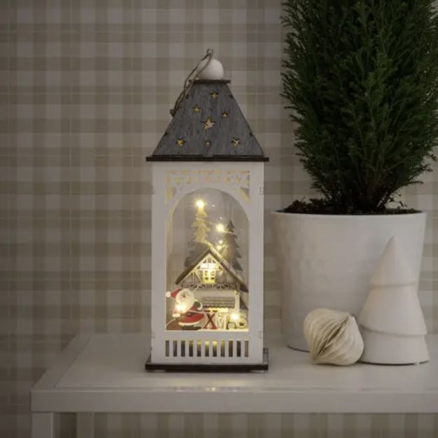 Konstsmide Lumières de Noël - lanterne en bois alimentée par piles - 11 x 11 x 29 cm - marron
