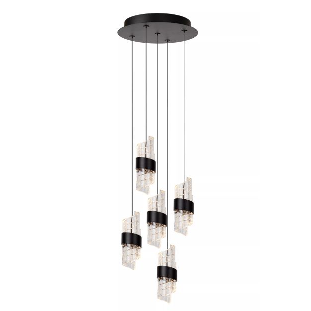 Lucide Kligande - lampe suspendue - Ø 30 x 150 cm - 5 x 7,8W LED inclus - noir
