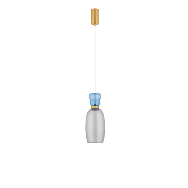 Nova Luce Pluma - lampe suspendue - Ø 15 x 179 cm - 9W LED inclus - or, bleu clair brillant et verre fumé