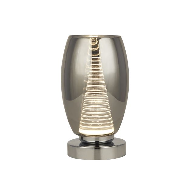 Searchlight Cyclone - lampe à poser - Ø 11,5 x 20,5 cm - 6W LED inclus - chrome et verre fumé