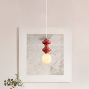 Nova Luce Clio - lampe suspendue - Ø 18 x 215 cm - rouge, blanc et verre opale