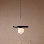 Nova Luce Idor - lampe suspendue - Ø 30 x 185 cm - marbre noir et verre opale