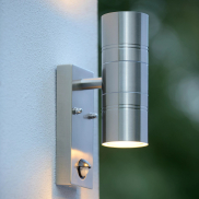 Lucide Arne - applique murale avec détecteur de mouvement - 6,3 x 12 x 22,5 cm - 2 x 5W LED inclus - IP44 - chrome satiné