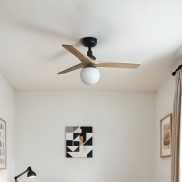 Faro Klim S - ventilateur de plafond avec lumière - Ø 92,5 cm - noir mat et pin