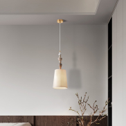 Nova Luce Damo - lampe suspendue - Ø 22 x 160 cm - laiton antique, orange doux et brun