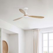 Faro Poros L - ventilateur de plafond avec lumière - Ø 132 cm - blanc mat et pin