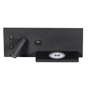 ETH Nighty Left - applique murale avec double interrupteur, USB et charge sans fil - 30 x 3 x 12 cm - LED 7W inclus - noir