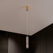 Nova Luce Bento - lampe suspendue - Ø 8 x 180 cm - 12W LED inclus - laiton doré et verre cognac