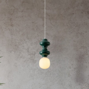 Nova Luce Clio - lampe suspendue - Ø 18 x 215 cm - jaspe, blanc et verre opale