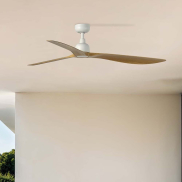 Faro Outwood L - ventilateur de plafond - Ø 150 cm - IP44 - blanc mat et chêne