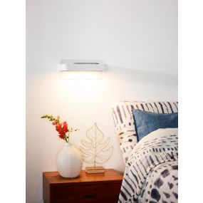 Lucide Atkin - lampe de chevet avec port USB - 25 x 14 x 11,5 cm - 5W LED incl. - blanc
