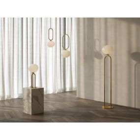 Design for the People Shapes 27 - lampe suspendue - Ø 27 x 368,5 cm - blanc et laiton