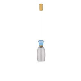 Nova Luce Pluma - lampe suspendue - Ø 15 x 179 cm - 9W LED inclus - or, bleu clair brillant et verre fumé