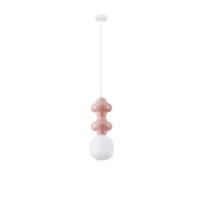 Nova Luce Clio - lampe suspendue - Ø 18 x 215 cm - rose, blanc et verre opale