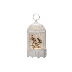 Konstsmide Christmas lights - lanterne de neige avec 3 oiseaux à piles - 13,5 x 8 x 25 cm - blanc antique
