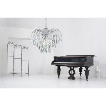 Searchlight Waterfall - lampe suspendue - Ø 53 x 98 cm - chrome et transparent