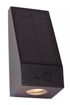 Lucide Irwin - Applique d'extérieur avec capteur solaire jour/nuit - 8,1 x 8 x 18 cm - 2W LED dimmable inclus - IP54 - noir