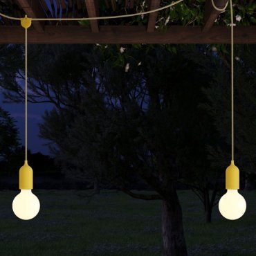 Creative Cables Eiva F-snake - guirlande lumineuse portable - longueur totale de 2,25 mètres - 2 prises Eiva 3 voies E27 avec support de câble en silicone - IP65 - jaune moutarde