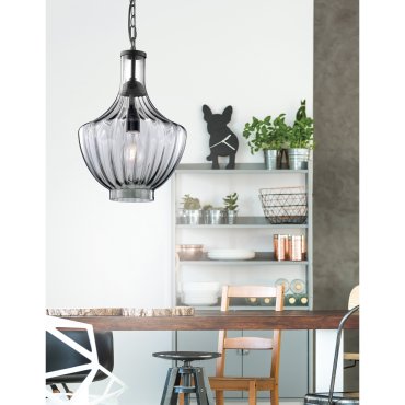 Nova Luce Zucca - lampe suspendue - Ø 31 x 260 cm - bleu-gris
