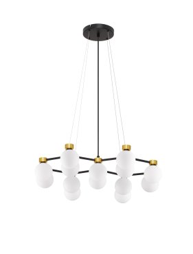 Nova Luce Ovalino - lampe suspendue - 73 x 143 x 64 cm - satin doré, noir mat et blanc opale