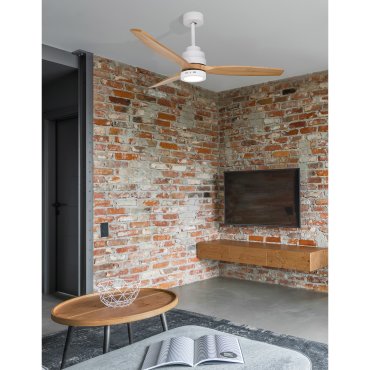 Nova Luce Nature - ventilateur de plafond avec lumière et télécommande - Ø 132 x 48 cm - 12W LED inclus - blanc mat et marron clair