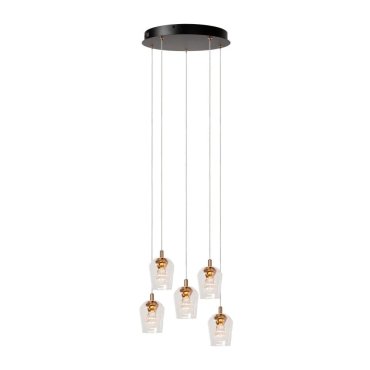 Lucide Berliane - lampe suspendue - Ø 34 x 164,5 cm - 5 x 4W LED dimmable inclus - transparent et doré