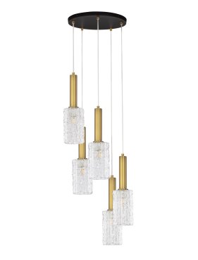 Nova Luce Certa - lampe suspendue - Ø 35 x 150 cm - verre transparent, laiton doré et noir