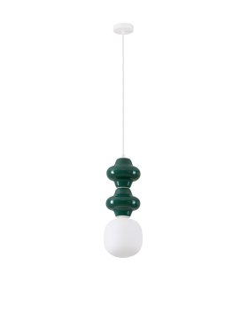 Nova Luce Clio - lampe suspendue - Ø 18 x 215 cm - jaspe, blanc et verre opale