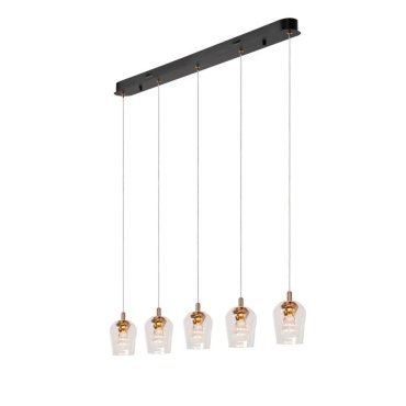 Lucide Berliane - lampe suspendue - 93 x 11 x 164,5 cm - 5 x 4W LED dimmable inclus - transparent et doré