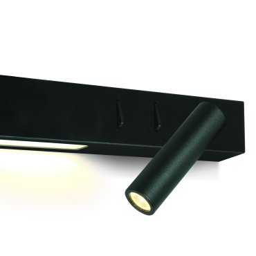 ONE Light Reading Spot - spot mural droit avec interrupteur - 30 x 3,5 x 5 cm - 3W + 6W LED inclus - noir