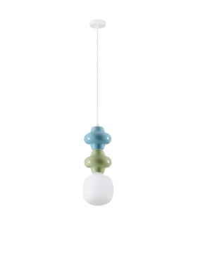 Nova Luce Clio - lampe suspendue - Ø 18 x 215 cm - vert, bleu, blanc et verre opale
