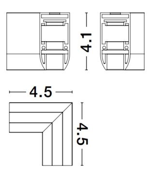Nova Luce Ultra Slim - rail magnétique en saillie - connecteur horizontal à 90 degrés - 4,5 x 4,5 cm - noir