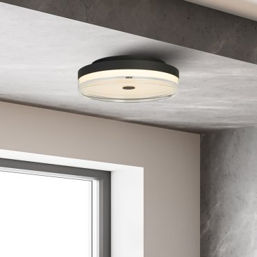Searchlight Cyprus - plafonnier - Ø 40 x 11 cm - 29W LED dimmable inclus - noir et transparent
