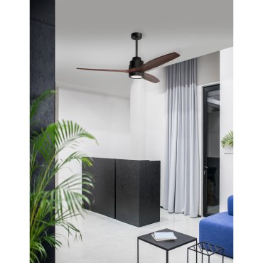 Nova Luce Sabal - ventilateur de plafond avec lumière et télécommande - Ø 132 x 48 cm - 12W LED inclus - brun et noir mat