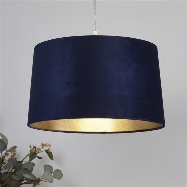 Abat-jour cylindrique Searchlight - Ø 40 x 25 cm - bleu marine avec or
