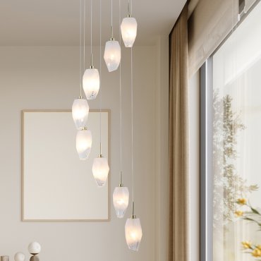 Searchlight Rocky - lampe suspendue - Ø 32 x 120 cm - laiton satiné et blanc