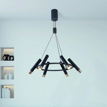Searchlight Cylinder - lampe suspendue - Ø 70 x 130 cm - 20,4W LED dimmable inclus - noir et or