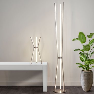 Searchlight Tripod - lampadaire - 165 cm - 53W LED inclus - nickel satiné et blanc