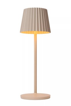 Lucide Justine - lampe de table d'extérieur sans fil avec station de charge - Ø 13,5 x 38 cm - 2W LED dimmable inclus - IP54 - beige