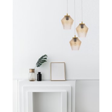Nova Luce Magio - lampe suspendue - Ø 47 x 120 cm - cognac et laiton doré