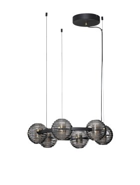 Nova Luce Las - lampe suspendue - Ø 63 x 160 cm - 60W dimmable LED inclus - noir sablé, or et gris fumé