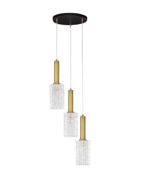 Nova Luce Certa - lampe suspendue - Ø 30 x 120 cm - verre transparent, laiton doré et noir