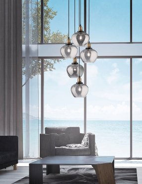 Nova Luce Cedro - lampe suspendue - Ø 50 x 160 cm - verre fumé