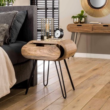Vico Barrel - table de chevet - 50 x 35 x 60 cm - bois de manguier