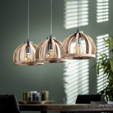 Vico Wooden Bars - lampe suspendue - 30 x 120 x 150 cm - bois de manguier