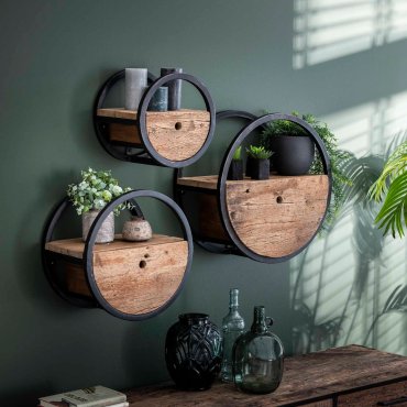 Vico circular - étagère murale avec tiroir -Ø 30 x 25 cm - bois dur